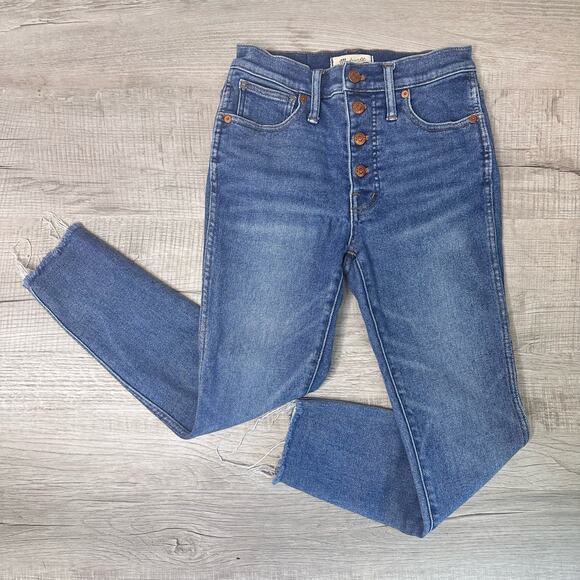 Madewell Button Up Jeans WMNS 27 Mid Rise Skinny Ripped Hem Slim Fit Urban - Picture 2 of 7